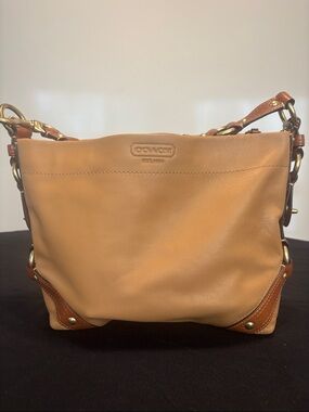 Coach Carly Two-Tone Brown Leather Shoulder Bag with Dust Bag